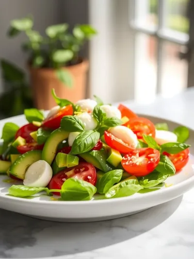 Light Avocado Caprese Salad - ready to serve