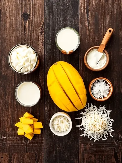 Mango Magnum Popsicles With Coconut - ingredients preparation