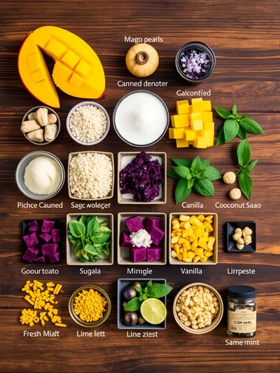 Mango Sago and Purple Sweet Potato Sago - ingredients preparation