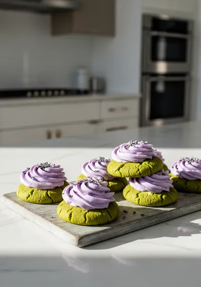 Matcha Sugar Cookies With Lavender Frosting