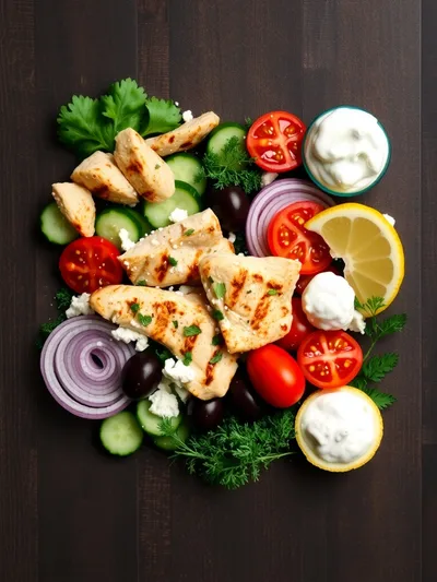 Mediterranean Chicken Salad with Creamy Tzatziki - ingredients preparation