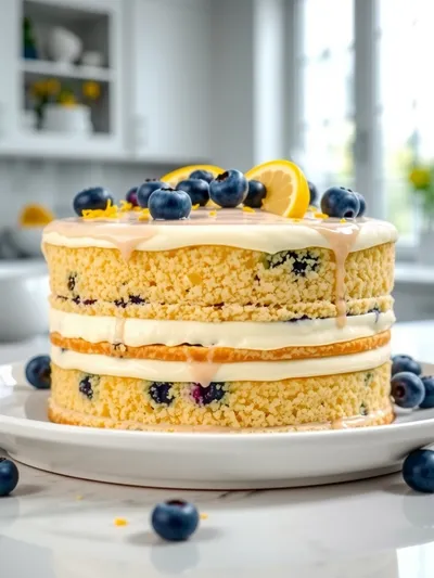 No-Bake Lemon Blueberry Cream Cake