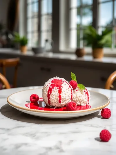 No-Bake Raspberry Coconut Balls – Easy Dessert - ready to serve