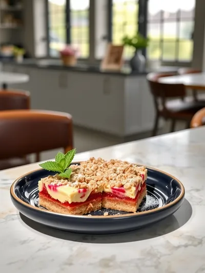 Old-Fashioned Rhubarb Custard Bars - ready to serve