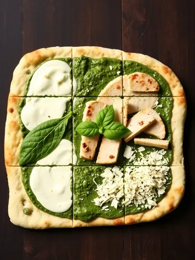 Pesto Chicken Flatbread With Mozzarella - ingredients preparation