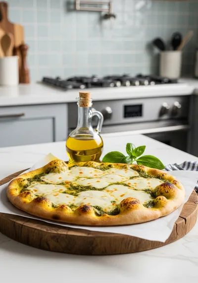 Pesto Chicken Flatbread with Mozzarella