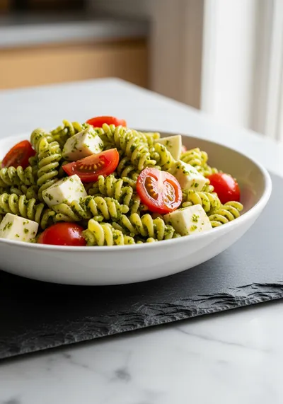 Pesto Pasta Salad with Tomatoes & Mozzarella
