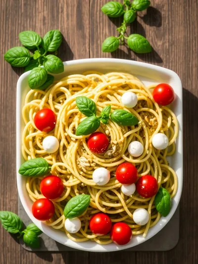 Pesto Pasta Salad with Tomatoes & Mozzarella - ingredients preparation