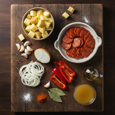 Spanish Potato Soup with Chorizo Recipe - ingredients preparation