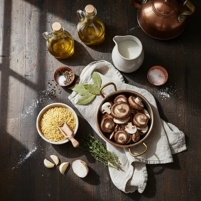Creamy Mushroom Orzo (One-Pot Recipe) - ingredients preparation