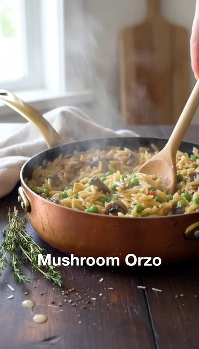 Creamy Mushroom Orzo (One-Pot Recipe) - cooking process