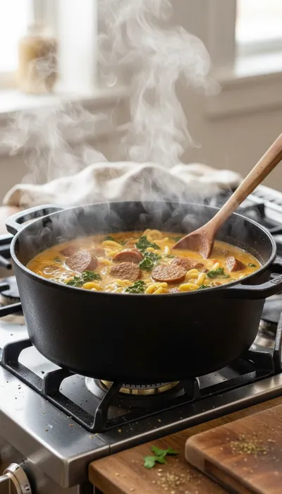 Italian Sausage Pasta Soup Recipe - cooking process