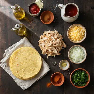 Chicken Enchiladas With Homemade Red Enchilada Sauce - ingredients preparation