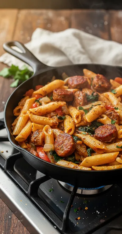 Creamy Cajun Sausage Pasta (One Pot Recipe) - cooking process