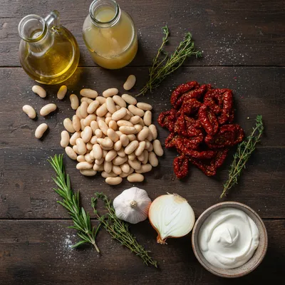 One Pot Creamy Sundried Tomato White Beans Recipe - ingredients preparation