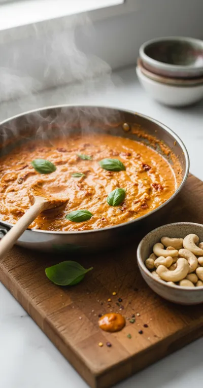Creamy Sun-Dried Tomato Vegan Pasta Recipe - cooking process