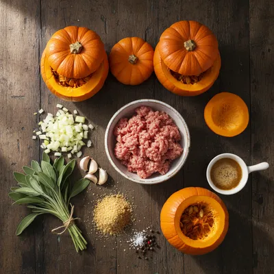 Ground Turkey & Brown Butter Sage Stuffed Pumpkins - ingredients preparation