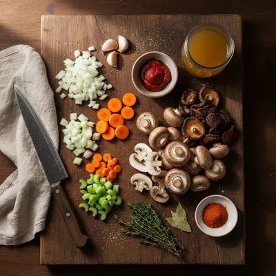 Vegan Mushroom Stew Recipe for a Cozy Meal - ingredients preparation