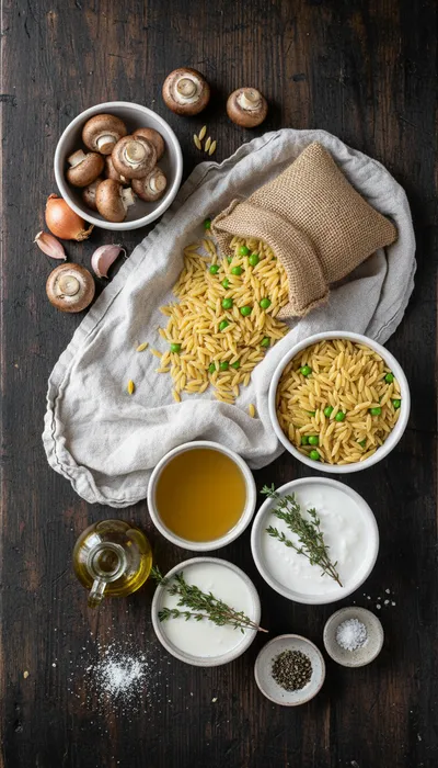 Creamy Mushroom Orzo (One-Pot Recipe) - ingredients preparation