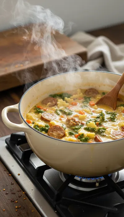 Italian Sausage Pasta Soup Recipe - cooking process