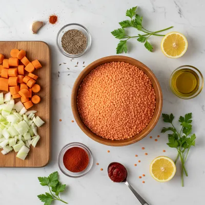 Turkish Lentil Soup Recipe (30 Mins) - ingredients preparation