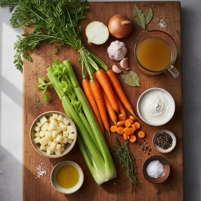 One Pot Creamy Vegetable Soup Recipe - ingredients preparation