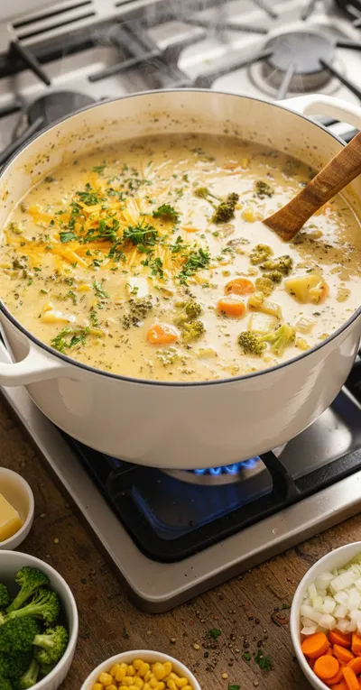 One Pot Creamy Vegetable Soup Recipe - cooking process