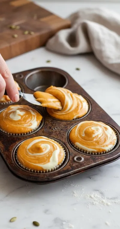 Pumpkin Cream Cheese Swirl Muffins Recipe - cooking process
