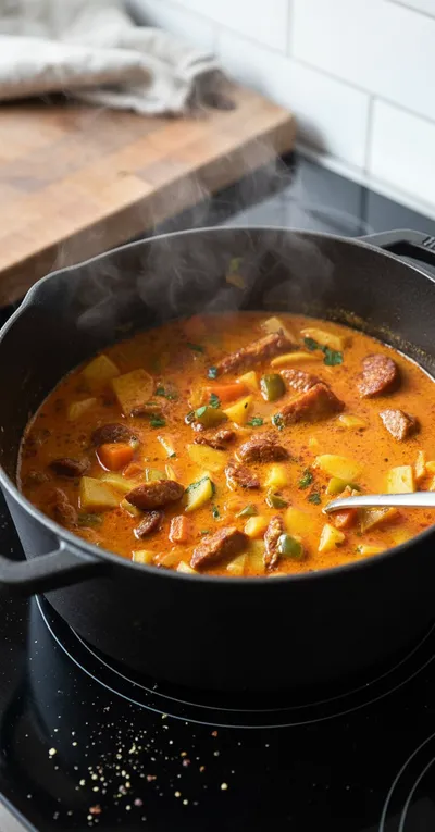 Spanish Potato Soup with Chorizo - cooking process