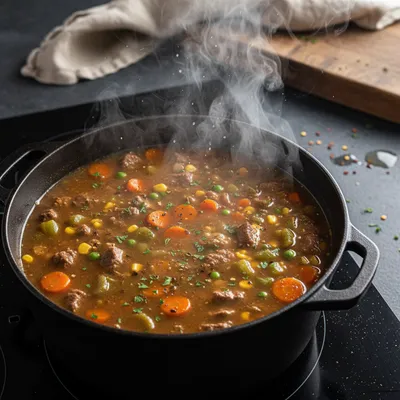 Vegetable Beef Soup Recipe for Cozy Winter Meals - cooking process