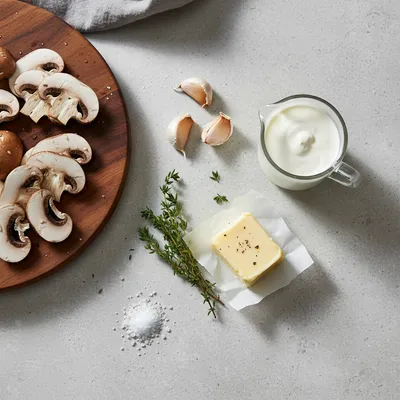 Homemade Cream of Mushroom Soup - ingredients preparation