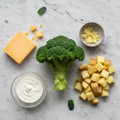 Broccoli Potato Cheese Soup - ingredients preparation