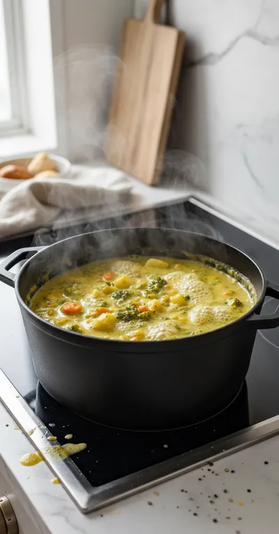 Broccoli Potato Cheese Soup - cooking process