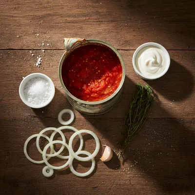Winter Tomato Soup Recipe with Canned Tomatoes - ingredients preparation