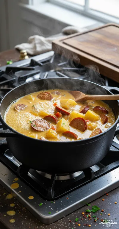 Cajun Potato Soup with Andouille Sausage - cooking process