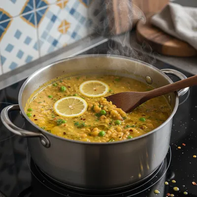 Golden Lemon Lentil Soup for Anti-Inflammatory Health - cooking process
