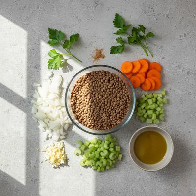 Easy Lentil Vegetable Soup for a Healthy Meal - ingredients preparation
