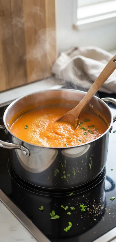 Creamy Tomato Basil Soup with Hidden Veggies - cooking process