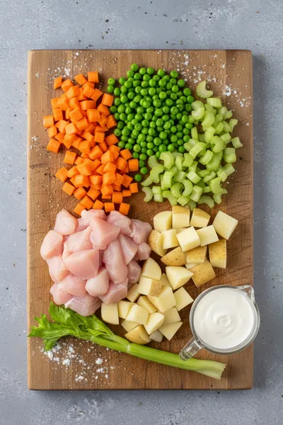 Healthy Chicken Pot Pie Soup Recipe - ingredients preparation