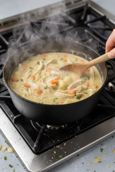 Healthy Chicken Pot Pie Soup Recipe - cooking process