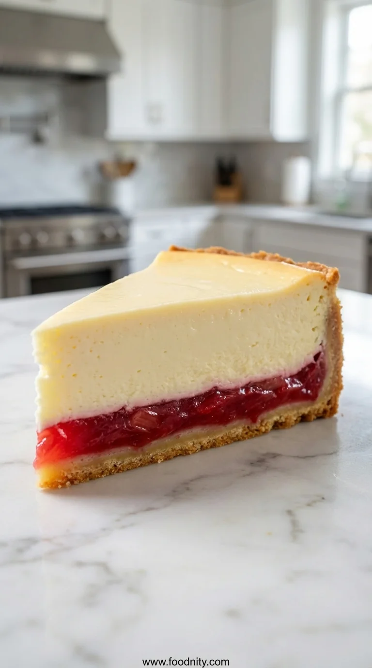 Rhubarb Cheesecake - Creamy Tangy Dessert - feature image