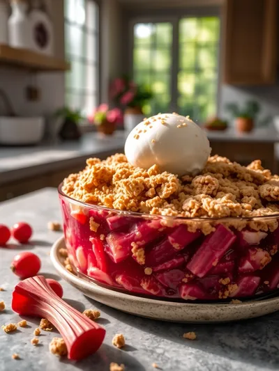 Traditional Rhubarb Crisp with Frozen Rhubarb