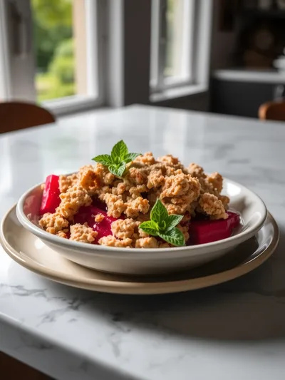 Traditional Rhubarb Crisp with Frozen Rhubarb - ready to serve