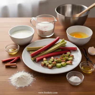 Rhubarb Custard Cake – Sweet Dessert with Buttery Crumble - cooking process
