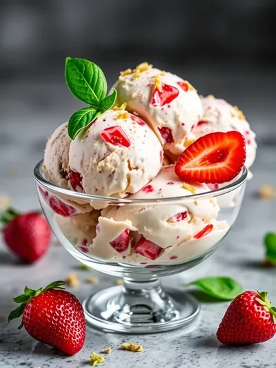 Roasted Strawberries Lime Basil Ice Cream