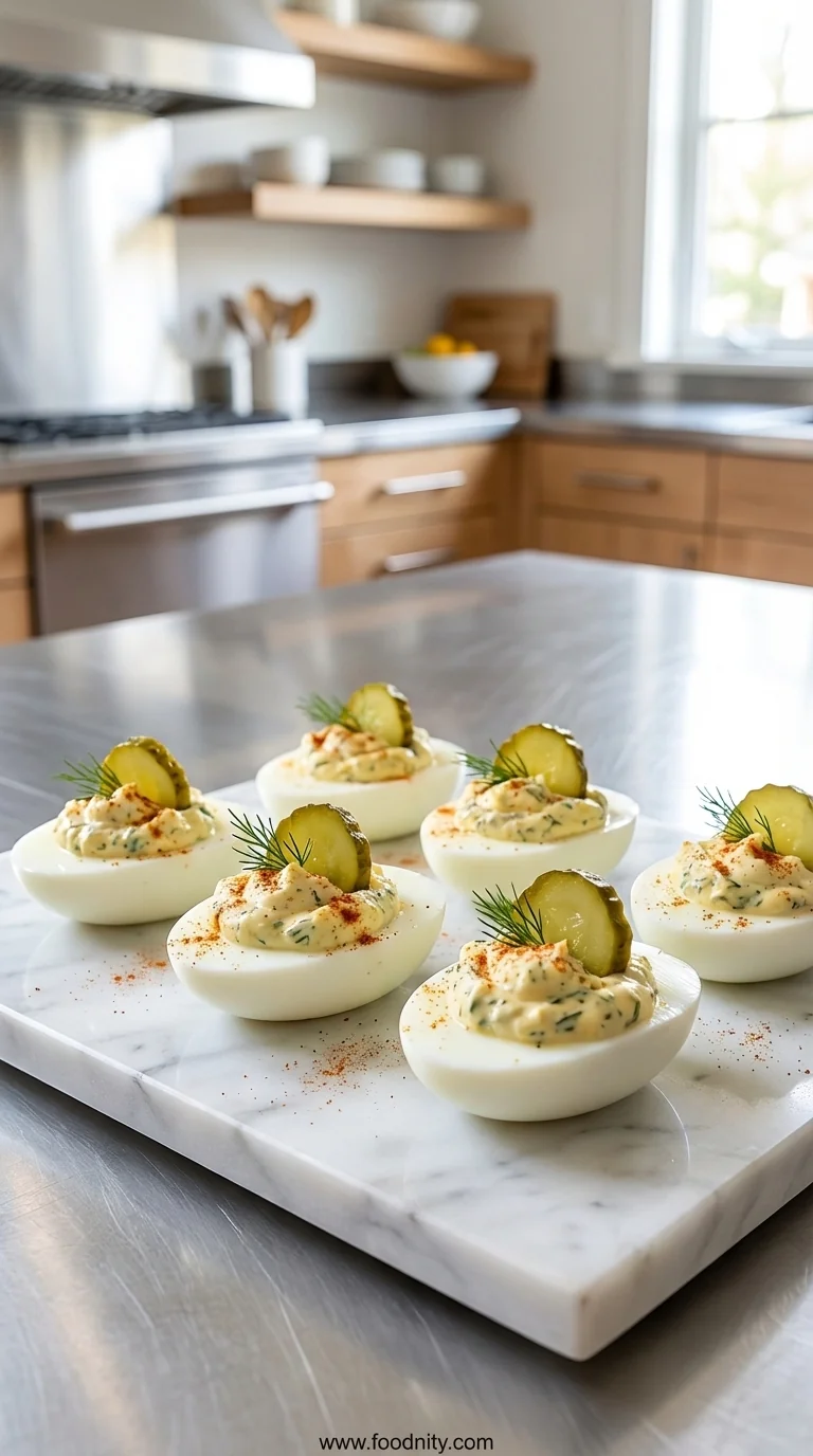 Simple Dill Pickle Deviled Eggs