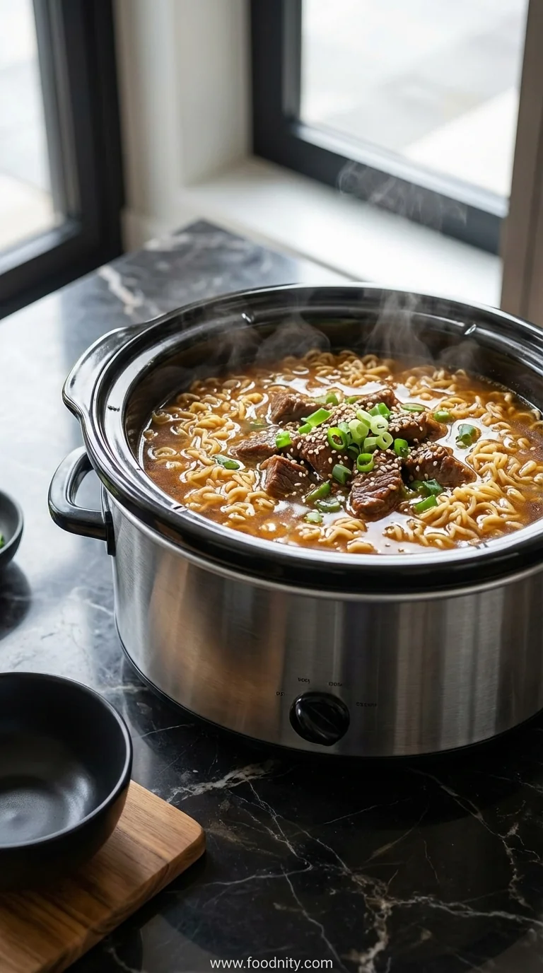 Slow Cooker Beef Ramen Noodles - feature image