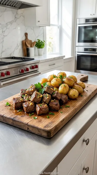 Slow Cooker Garlic Butter Beef Bites with Potatoes