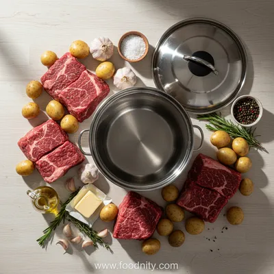 Slow Cooker Garlic Butter Beef with Potatoes - cooking process