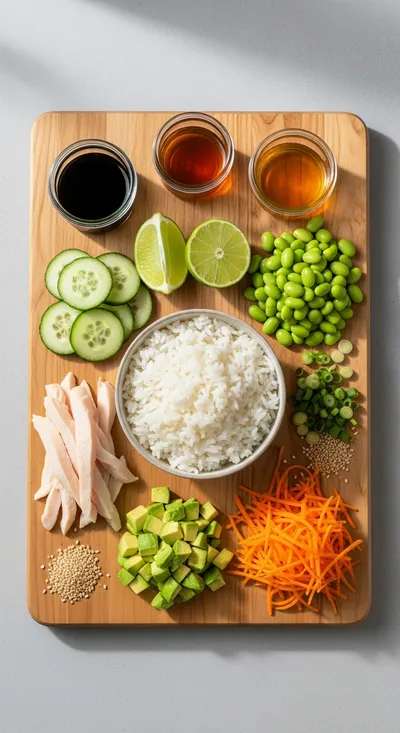 Sticky Chicken Poke Bowls - cooking process